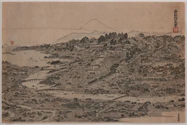 Widok Edo z lotu ptaka, około 1800-1810 (drzeworyt na papierze)