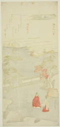 Jesienny księżyc nad rzeką Sumida (Sumida aki zuki), z serii „Osiem widoków rzeki Sumida (Sumidagawa hakkei)”