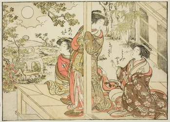 Kurtyzany Yotsumayi, z książki „Zwierciadło pięknych kobiet z dzielnic przyjemności (Seiro bijin awase sugata kagami),” tom. 2