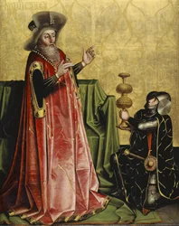 Abischai przed Dawidem z Ołtarza Heilspiegla, ok. 1435 (technika mieszana na płycie dębowej)