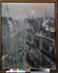 Paryż (Francja) (Paryż). Widok na fasady bulwaru Montmartre, jesienny poranek. Obraz Konstantina Aleksiejewicza Korovina (Constantin Korovin) (1861-1939), olej na płótnie
