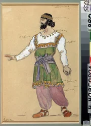 Projekt kostiumów do opery Snowstorm Georguia Sviridova (1915-1998) (projekt kostiumów do opery Snowstorm G.Sviridova). Praca Konstantina Aleksiejewicza Korovina (Constantin Korovin) (1861-1939), akwarela i gwasz na tekturze