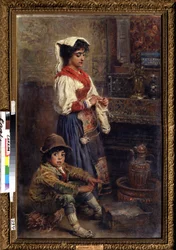 Modele czekające na artystę. Obraz Konstantina Jegorowicza Makowskiego (Constantin Makovsky) (1839-1915), olej na płótnie