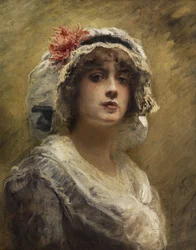 Konstantin Makovsky Portret młodej dziewczyny w czepku z białego materiału