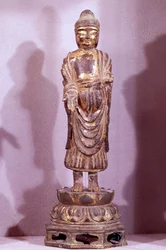 Coreen Art: Statuetka Buddy ze złotego brązu. Okres Silla, VIII wiek. Kolekcja Hyung pil Chun