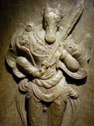 Ozdoba grobowa, zodiakalny koń z agalmatolitu, VIII wiek, okres Królestw Północnego i Południowego, Korea. Fotografia, Muzeum Narodowe Korei, Seul, Republika Korei