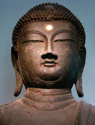 Żelazna głowa Buddy z okresu Goryeo z X wieku, z klasztoru w Hasachang-dong, Hanam, Gyeonggi-do, Korea. Muzeum Narodowe Korei, Seul, Republika Korei, 2006.