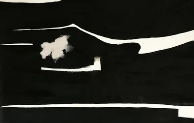 Czarna abstrakcja z różowym kwiatem