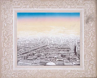 Widok z lotu ptaka na Londyn oprawiony w ozdobną ramkę, c1845