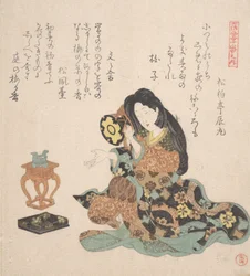 Kobieta grająca na tsuzumi, ca. 1800.