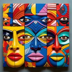 7 jasnych kolorowych, 4 twarze ludzkich masek 2