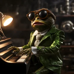 Elton John jako żaba z okularami przeciwsłonecznymi i pianinem 4