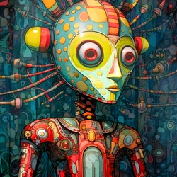 Carnival Cajun Swamp Mutant Sci-Fi Droid, w artystycznym stylu Tima Burtona i Beksińskiego 2