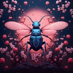 ilustracja ilustrowanego chrząszcza z grzybami w tle 3