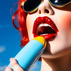 bardzo blisko kolorowego topiącego się popsicle obok kobiecych ust 2