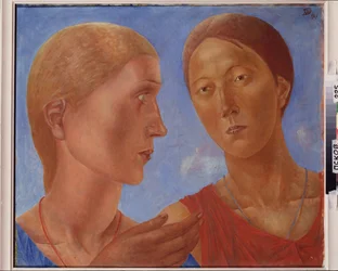 Dwoje z nich. Obraz Kuzmy Sergeevich Petrov Vodkin (Petrov-Vodkin) (Kouzma Petrov Vodkin) (Petrov-Vodkin) (1878-1939), olej na płótnie