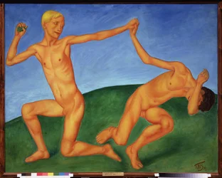 Jouant z Garcons. (nuda i homoseksualizm). Peinture de Kuzma Sergeyevich Petrov Vodkin (Petrov-Vodkin) (Kouzma Petrov Vodkine) (Petrov-Vodkine) (1878-1939), huile sur toile