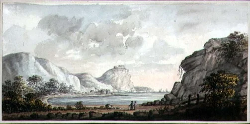 Krajobraz z dwiema postaciami z widokiem na zatokę, ok. 1825 (akwarela na papierze)