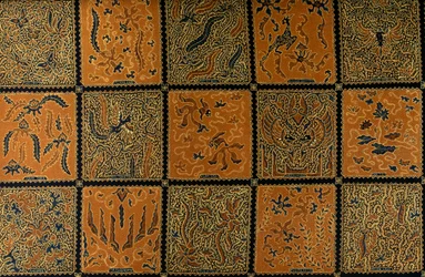 Batik w tradycyjną kratkę, Surakarta, Jawa, Indonezja, szczegóły
