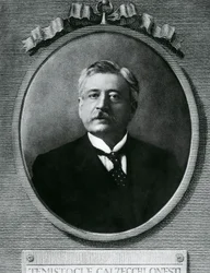 Portret Temistocle Calzecchi Onesti (1853-1922), włoskiego fizyka i wynalazcy, akwaforta po fotografii