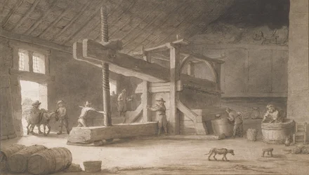 Prasa do wina Monsieur Dittyl, poza Nantes, ok. 1670 (pióro i atrament z praniem na papierze)