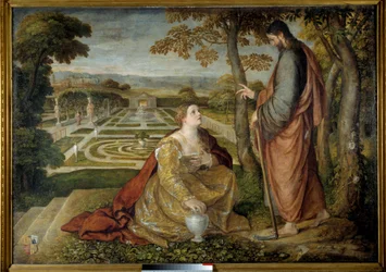 Noli Me Tangere Chrystus i Maria Magdalena. Obraz Lamberta Sustrisa (1515-1568)