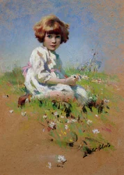 Marjorie - dziewczyna zbierająca stokrotki (pastel na papierze)
