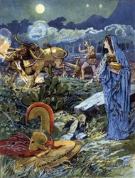 Jason, któremu Medea orała pola Marsa, ok. 1900 (ilustracja)