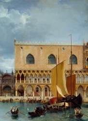 Handel morski przed Pałacem Dożów. Fragment widoku części pałacu książęcego i piazzetta w Wenecji. Obraz Theodore Turpin De Crisse (1782-1859)