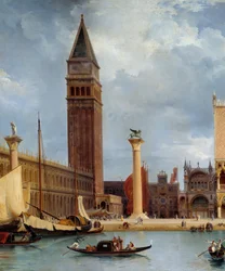 Zwiedzanie detalu pałacowego z widokiem części pałacu książęcego i piazzetta w Wenecji. Obraz Theodore Turpin De Crisse (1782-1859)