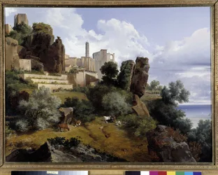 Widok Roquebrune, Włochy (olej na płótnie)