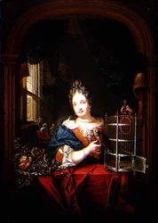 Portret kobiety trzymającej papugę (panel)