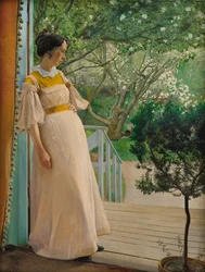 Przy drzwiach ogrodowych. Żona artysty, 1897.