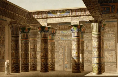 Portyk Wielkiej Świątyni Philae, Nubia, ok. 1809-1812 (kolorowe grawerowanie)
