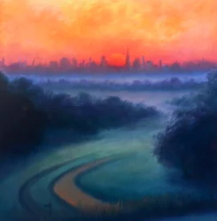 Letni świt w Richmond Park; 2023 (olej na płótnie)