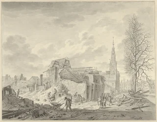 Widok Rapenburga w Lejdzie po katastrofie prochowej z 12 stycznia 1807 r.