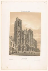 Widok fasady katedry w Bourges Bourges. Fasada de la cathédrale (tytuł na obiekcie) Współczesna Francja (tytuł serii) La France de nos jours (tytuł serii na obiekcie)