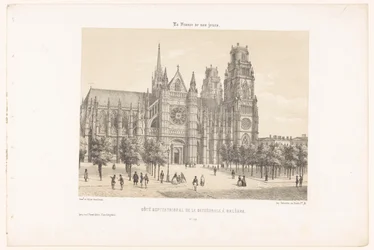 Widok katedry orleańskiej (strona północna) Côté septentrional de la cathédrale à Orleans (tytuł przedmiotu) Współczesna Francja (tytuł serii) La France de nos jours (tytuł serii na obiekcie)