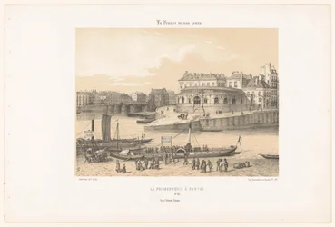 Widok na halę rybacką w Nantes z pomostu La poissonnerie à Nantes (tytuł na obiekcie) Współczesna Francja (tytuł serii) La France de nos jours (tytuł serii na obiekcie)