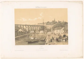 Widok na wiadukt Dinan z nabrzeża Dinan. Vue du viaduc award du quai (tytuł na przedmiocie) Współczesna Francja (tytuł serii) La France de nos jours (tytuł serii na obiekcie)