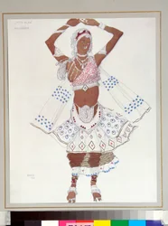 Rosjanie baletowi: "Bayadere" Kostium zaprojektowany przez Leona Baksta (1866-1924) do baletu "Niebieski Bóg" Michela Fokine