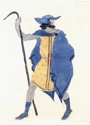 Projekt kostiumu dla Edypa w Colonus- the Stranger, c. 1899-1909 (ołówek, z/c i srebrna farba na papierze)