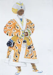 Projekt kostiumu dla Wacława Niżyńskiego w Ballet Blue God autorstwa R. Hahna, 1912