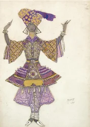 Projekt kostiumu dla Ballet Blue God autorstwa R. Hahna, 1911