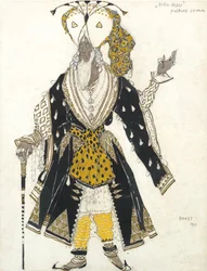 Projekt kostiumu dla Ballet Blue God autorstwa R. Hahna, 1911