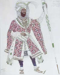 Projekt kostiumu dla Ballet Blue God autorstwa R. Hahna, 1912
