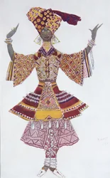 Projekt kostiumu dla Ballet Blue God autorstwa R. Hahna, 1912