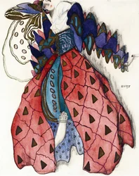 Projekt kostiumu do baletu „La Legende de Joseph” R. Straussa - Bakst, Leon (1866-1924) - 1914 - Akwarela, gwasz na papierze - 33x28 - Kolekcja prywatna