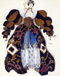 Projekt kostiumu do baletu „La Legende de Joseph” R. Straussa - Bakst, Leon (1866-1924) - 1914 - Akwarela, gwasz na papierze - 33x28 - Kolekcja prywatna