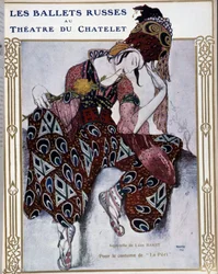 Les Ballets Russians au theatre du Chatelet: kostium dla „”La Peri”” - akwarela Bakst, cov. w „”Komedia ilustrowana””